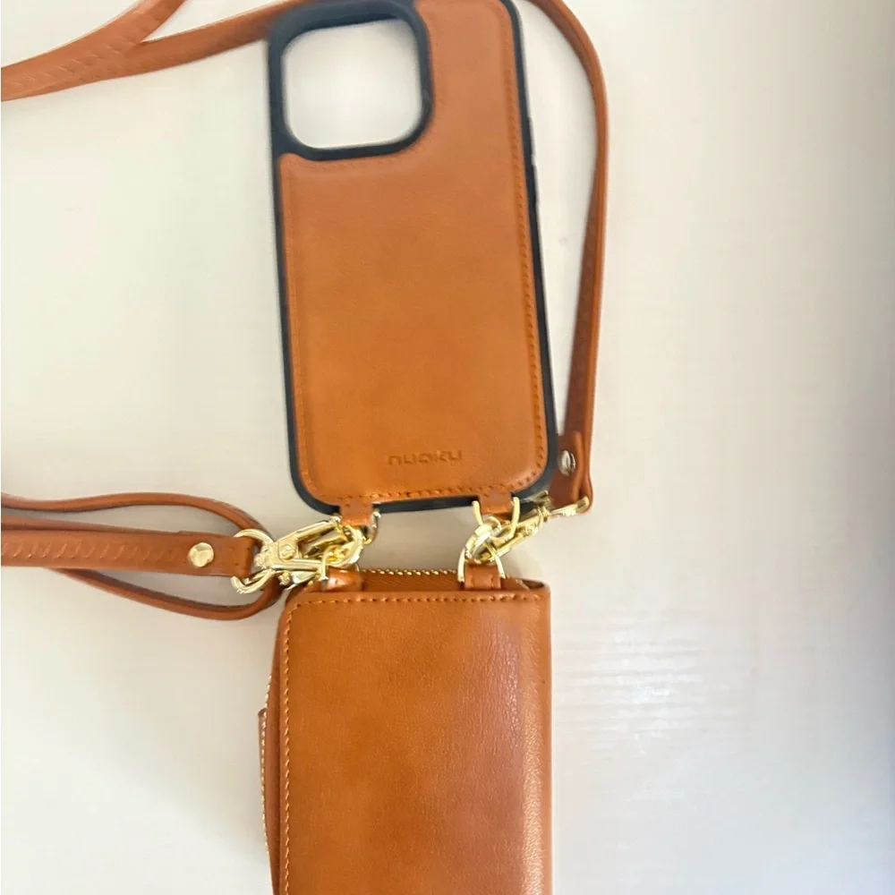 Tan Leather Wallet Magnetic detachable strap crossbody wallet #RFIDBLOCKING NEW